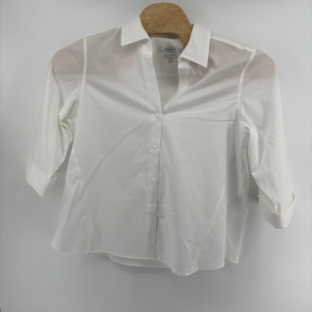 Foxcroft Button Up Blouse Wrinkle Free Women's XL Solid White Top 3/4 Sleeves